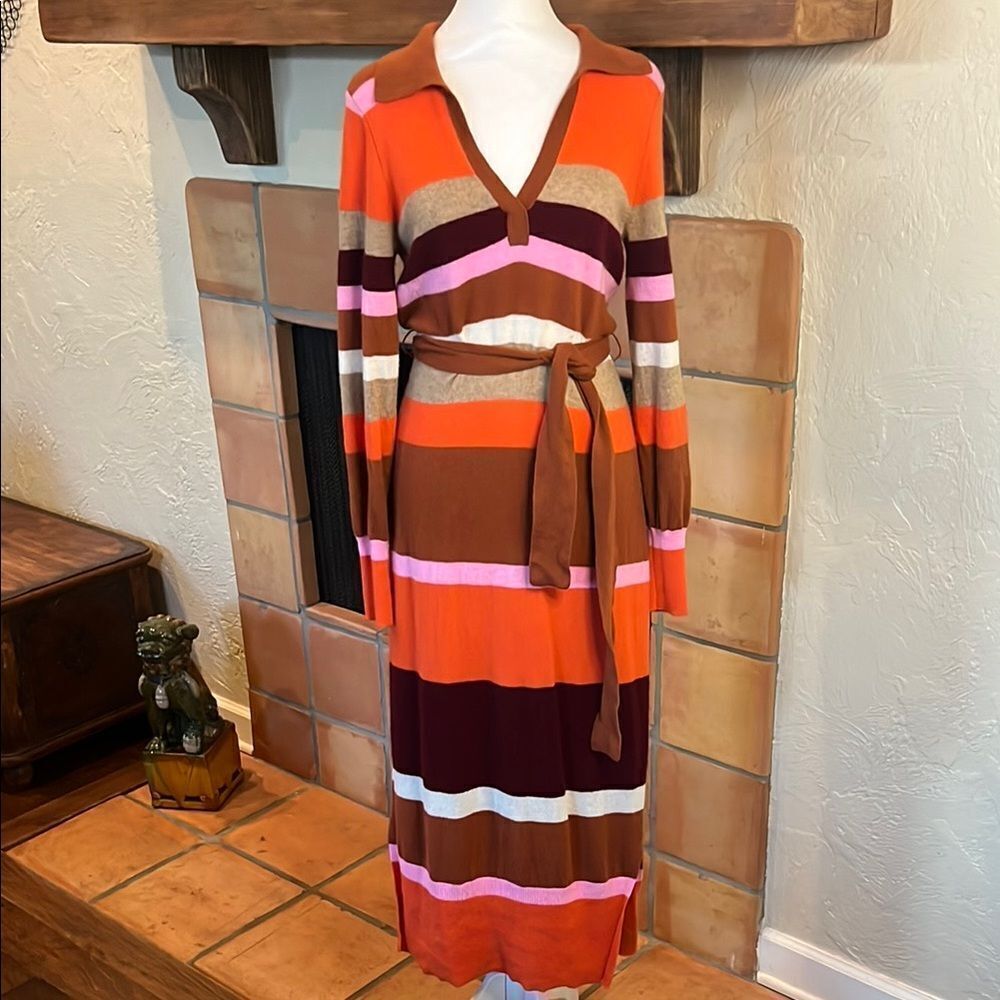 Charter Club Cashmere Striped Multicolor Midi Dress, size S